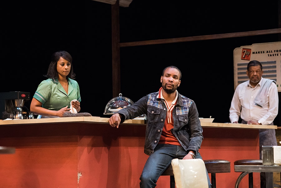 (L to R) Nicole Lewis (Risa), Carlton Byrd (Sterling) and Eugene Lee (Memphis Lee) in August Wilson’s Two Trains Running, running March 30-April 29, 2018 at Arena Stage at the Mead Center for American Theater. Photo by Nate Watters for Seattle Repertory Theatre.
