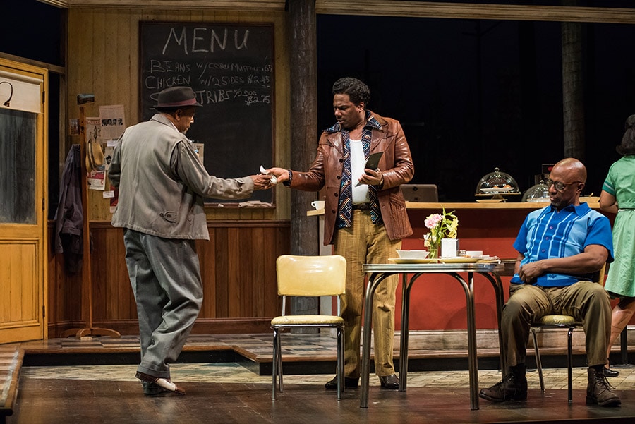 (L to R) Eugene Lee (Memphis Lee), Reginald Andre Jackson (Wolf) and David Emerson Toney (Holloway) in August Wilson’s Two Trains Running, running March 30-April 29, 2018 at Arena Stage at the Mead Center for American Theater. Photo by Nate Watters for Seattle Repertory Theatre.