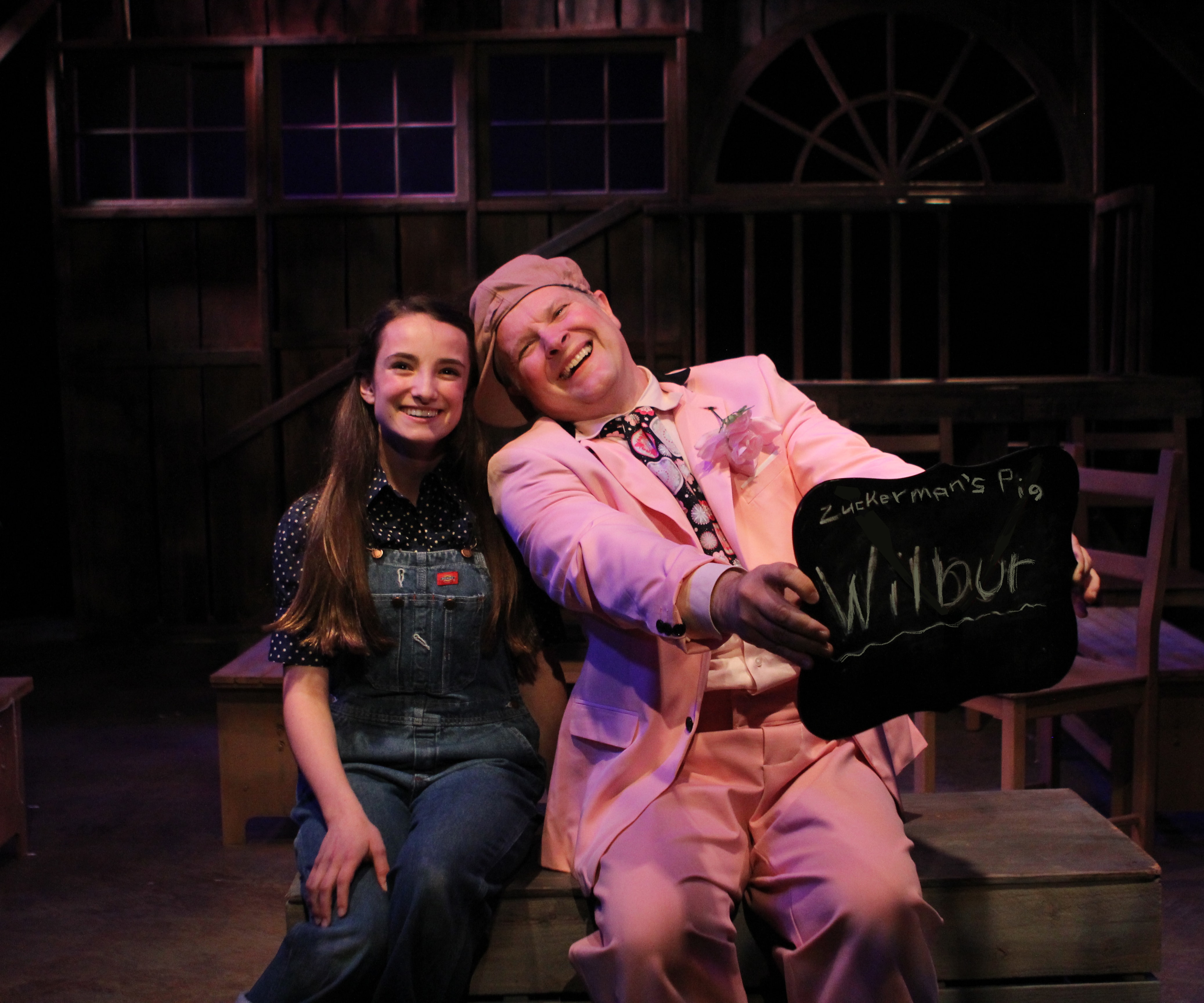 Sophia Manicone (Fern) and Will Stevenson (Wilbur) in Charlotte's Web, now playing at Creative Cauldron. Photo by Noah Taylor.