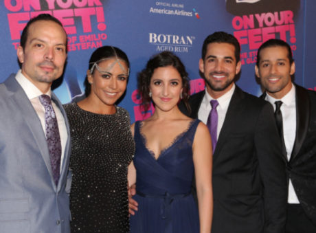 Marcos Santana, Liz Ramos, Natalie Carruncho, Hector Maisonet, and Luis Salgado during the On Your Feet! opening on Broadway. Photo courtesy of the artists.