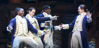 The company of Hamilton (performers may not be those performing in Washington, DC). Photo by Joan Marcus.