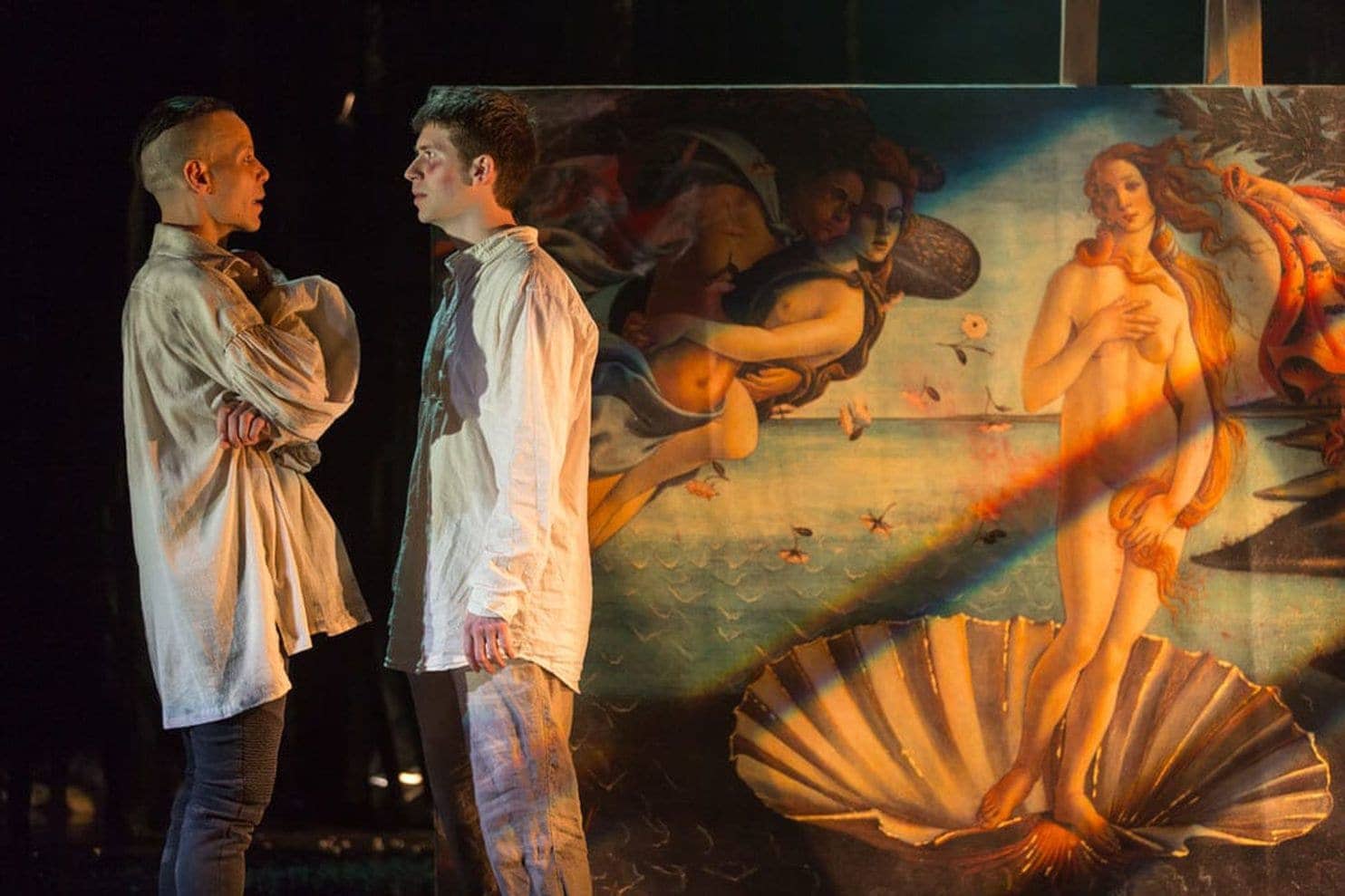 Jon Hudson Odom as Sandro and James Crichton as Leo in “Botticelli in the Fire.” Photo by Scott Suchman.
