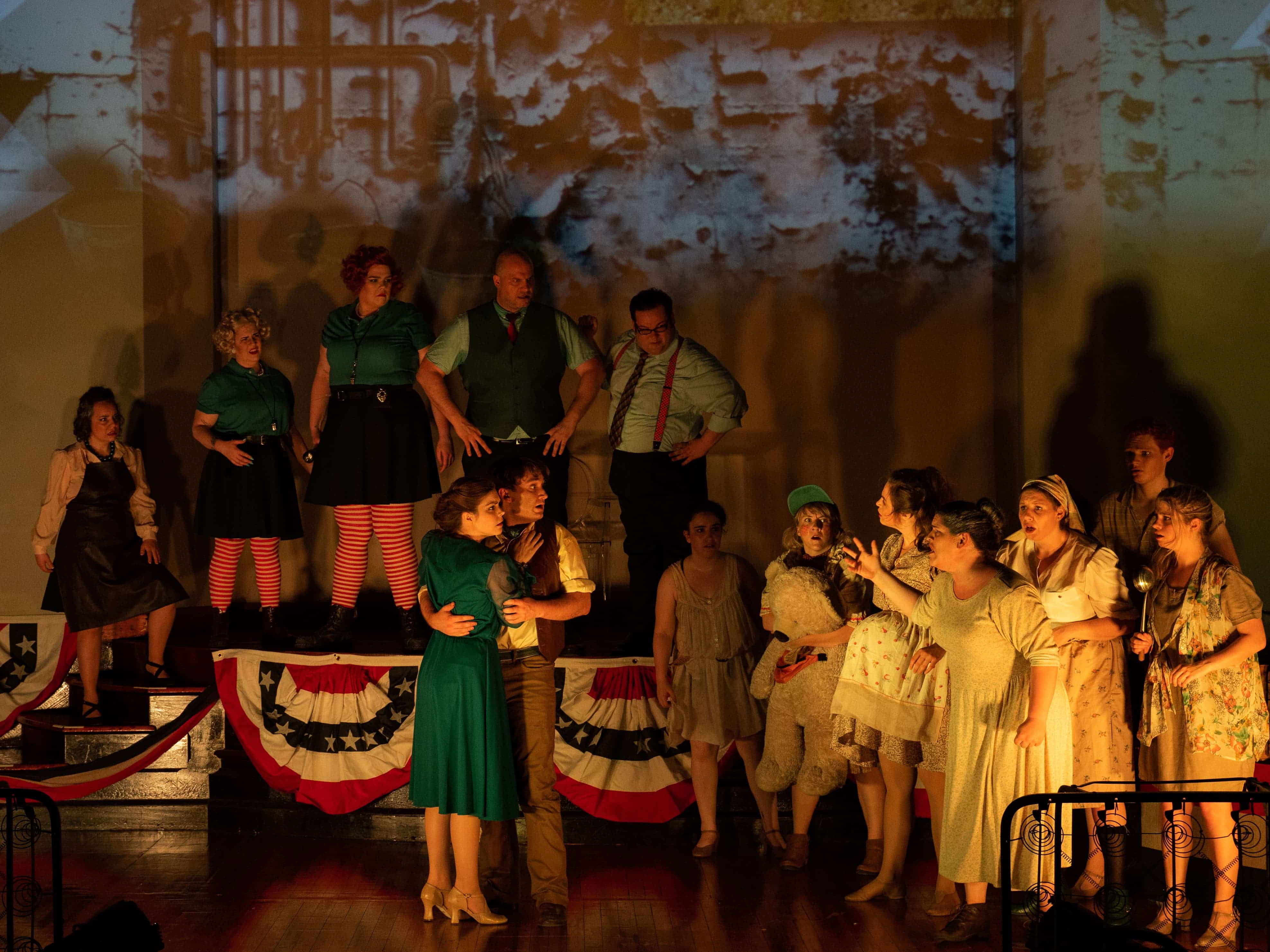 The cast of Urinetown at Stillpointe Theatre. Photo courtesy of Stillpointe Theatre.