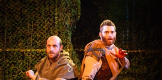 Joshua Simon as Banquo and Jared H. Graham as Macbeth in 4615 Theatre's production of Macbeth. Photo by Ryan Maxwell Photography.