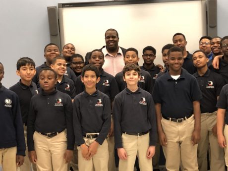 Joshua Conyers with students at the Newark Boys Chorus School. Photo courtesy of Joshua Conyers.