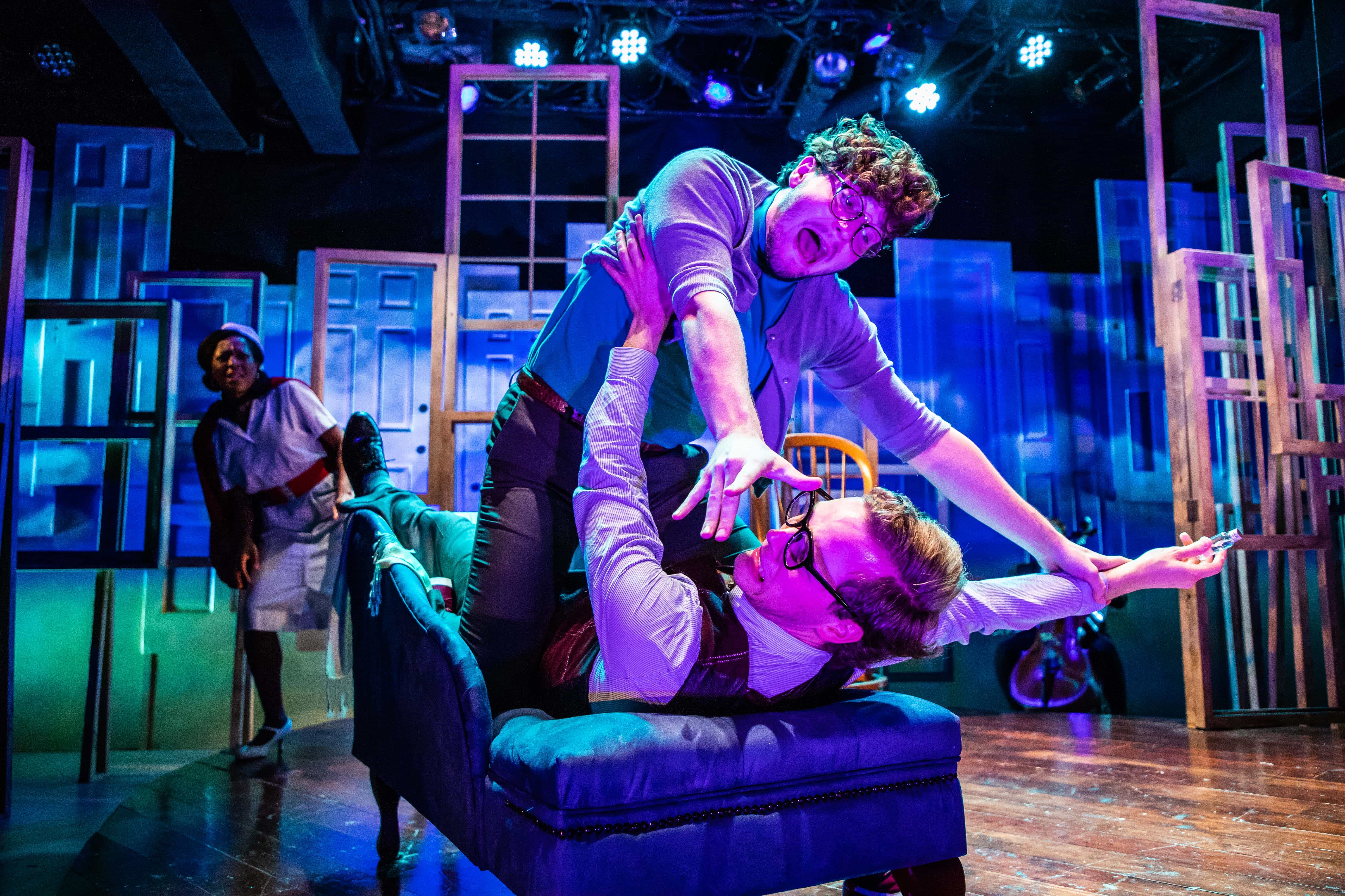 L-R: Lilian Oben, Christian Montgomery, and John Austin in Constellation Theatre's production of Melancholy Play: A Contemporary Farce. Photo by DJ Corey Photography.