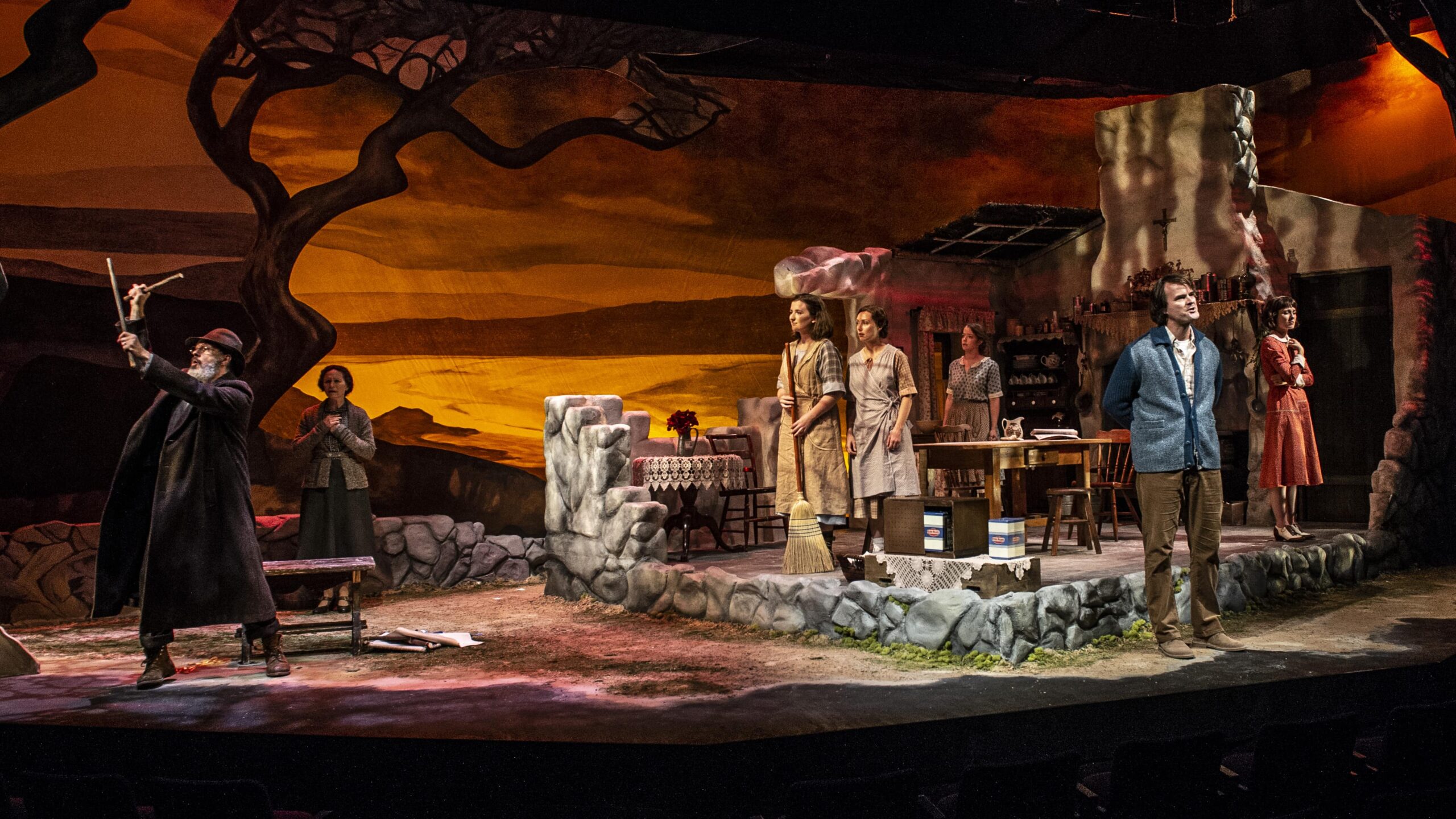 L-R: Bruce Randolph Nelson, Bari Hochwald, Labhaoise Magee, Annie Grier, Megan Anderson, Tim Getman, and Katie Kleiger in Dancing at Lughnasa, now playing at Everyman Theatre. Photo by Teresa Castracane.
