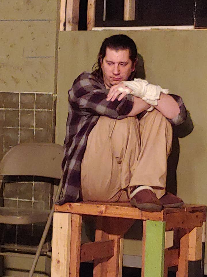 Daniel Johnston as Billy Bibbitt in One Flew Over the Cuckoo's Nest, now playing at Laurel Mill Playhouse. Photo by Marge McGugan.