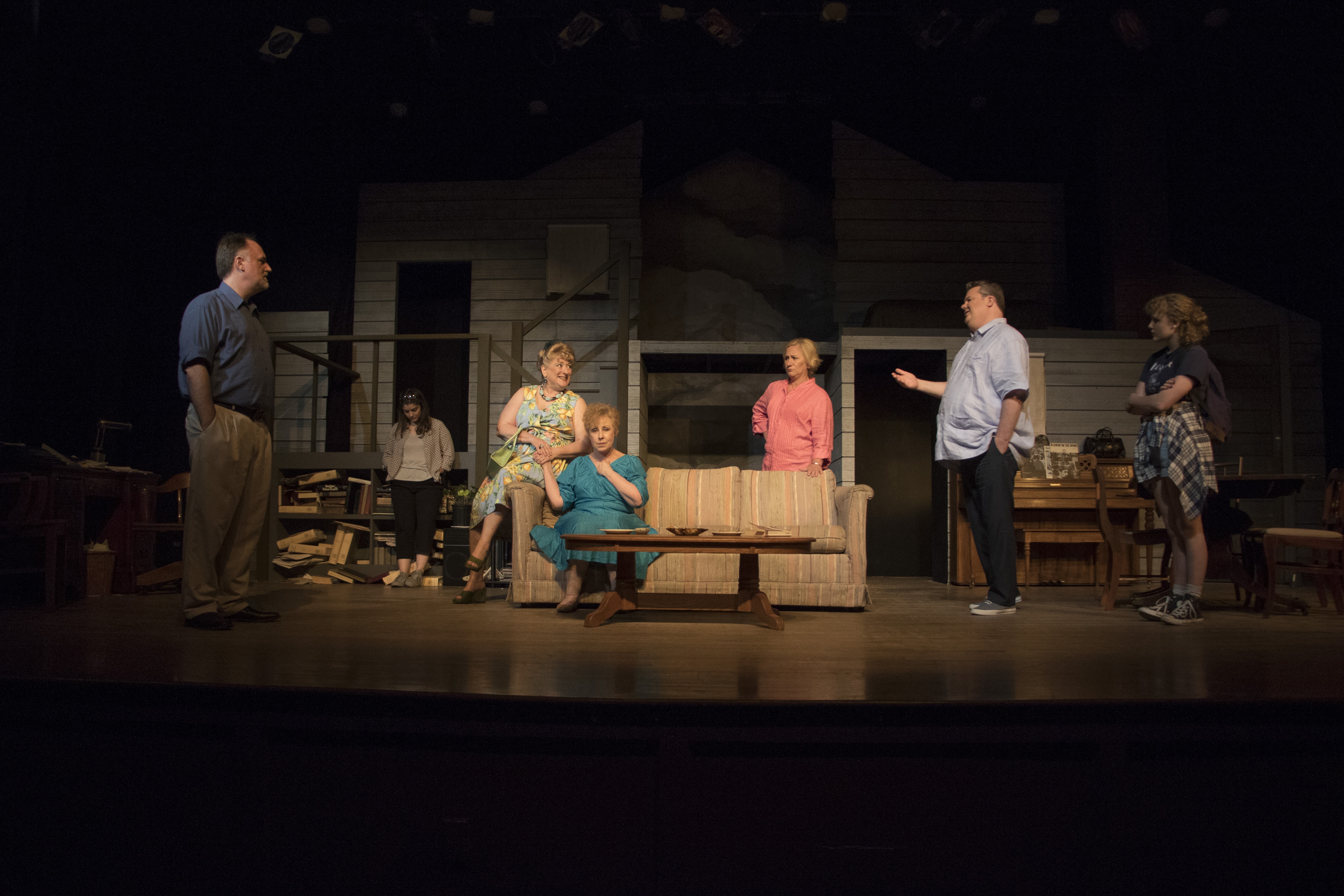 L-R: Michael Fisher, Carlotta Capuano, Gayle Nichols-Grimes, Diane Sams, Nicky McDonnell, Tom Flatt, and Camille Neumann in August: Osage County, now playing at the Little Theatre of Alexandria. Photo by Matt Liptak.