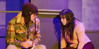 Jordan Champe (Oskar) and Karli Cole (Eli) in Let The Right One In, now playing at Maryland Ensemble Theatre. Photo by David Spence/Spence Photography.