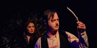 Mary Kate Brouillet as the Whore and Stephen Gregory Smith as Edgar Allan Poe in Nevermore. Photo Credit: Keith Waters/Kx Photography.