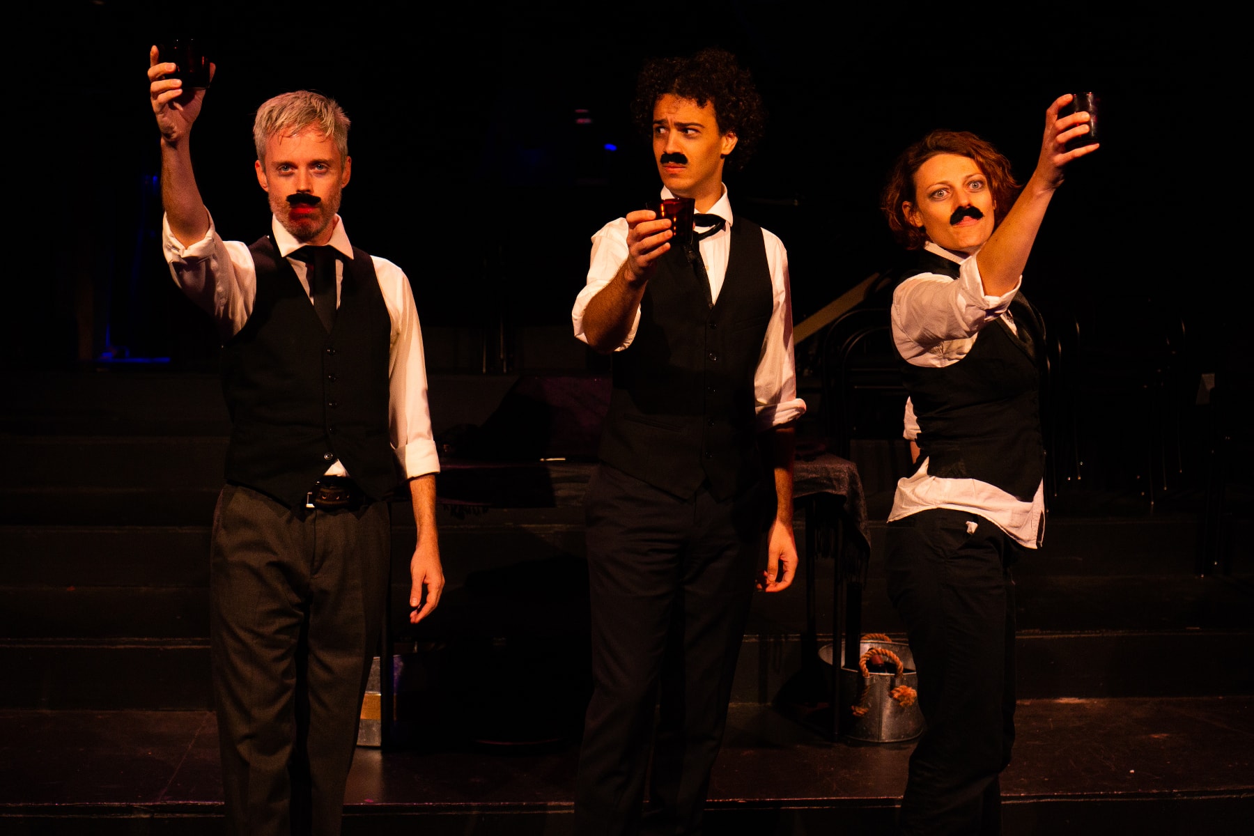 L-R: Jon Reynolds, Alex Turner, and Kerry McGee in We Happy Few's A Midnight Dreary. Photo by Sam Reilly.