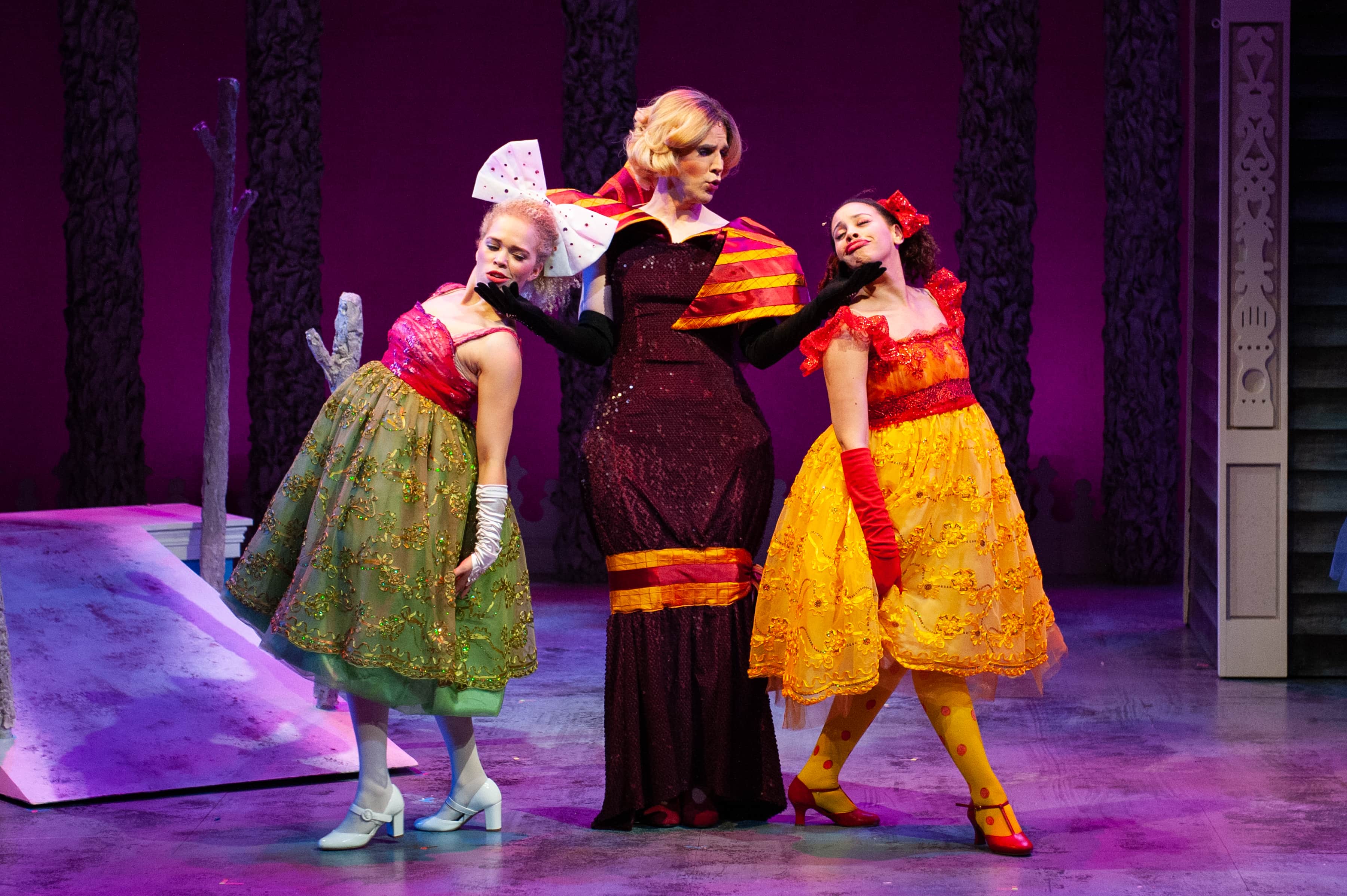 Angeleaza Anderson as Temperance, Evan Casey as Stepmother, and Amanda Leigh Corbett as Grace in Cinderella at Imagination Stage. Photo by Margot Schulman.