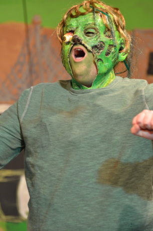 Matt Gray in the title role in The Toxic Avenger, now playing at Greenbelt Arts Center. Photo by Kristofer Northrup.