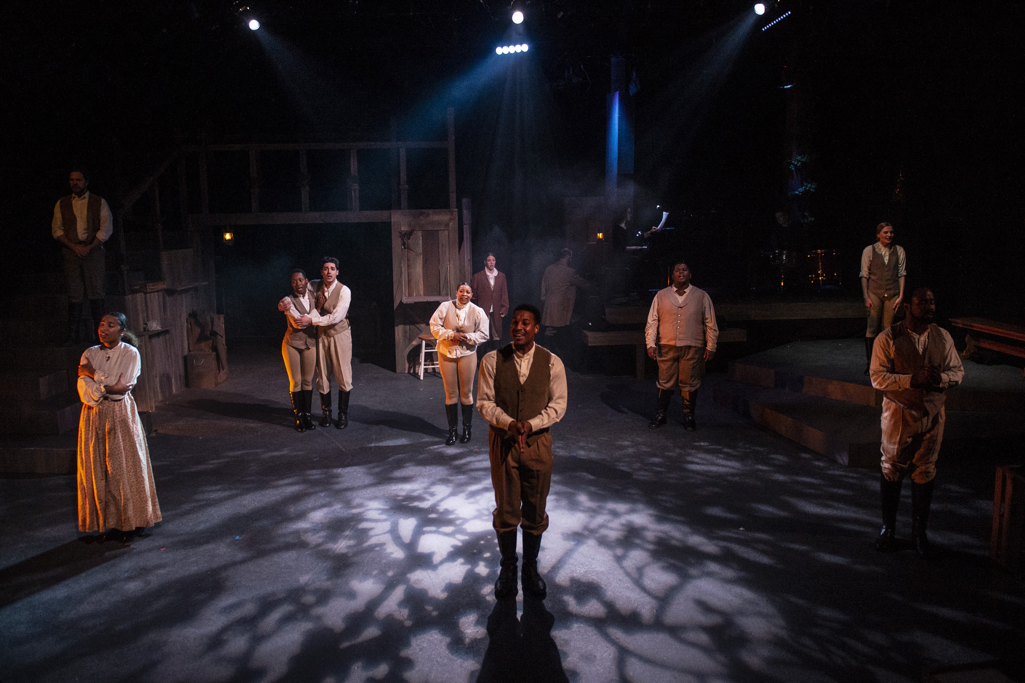 (l-r) Russell Rinker, Karma Price, Billie Krishawn, Ayanna Hardy, Suzy Alden, Gary L. Perkins III, Joshua Simon, Demitrus Carter, Rebecca Ballinger, and V. Savoy McIlwain in "A Civil War Christmas" at 1st Stage. Photo by Teresa Castracane. 