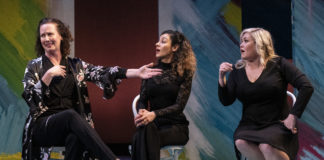 Katie Caussin, Atra Asdou, and Carisa Barreca in She The People. Photo by Teresa Castracane.