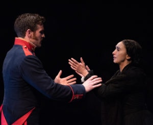 Claybourne Elder (Giorgio) and Natascia Diaz (Fosca) in Passion at Signature Theatre. Photo by Margot Schulman.