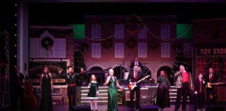 L-R: Jacob Callis, Angela Donadio, Ryan Jagru, Temperance Barbour, Sheri Hayden, Todd Meredith, Mike Lucchetti, KadeJah Oné, Ian Lane, Mitchell Austin and Jeremy Renner in A Rockabilly Christmas. Photo courtesy of Riverside Center for the Performing Arts.