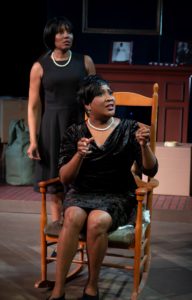 Kara-Tameika Watkins and Roz White in 'Three Sistahs' at MetroStage. Photo by Chris Banks. 