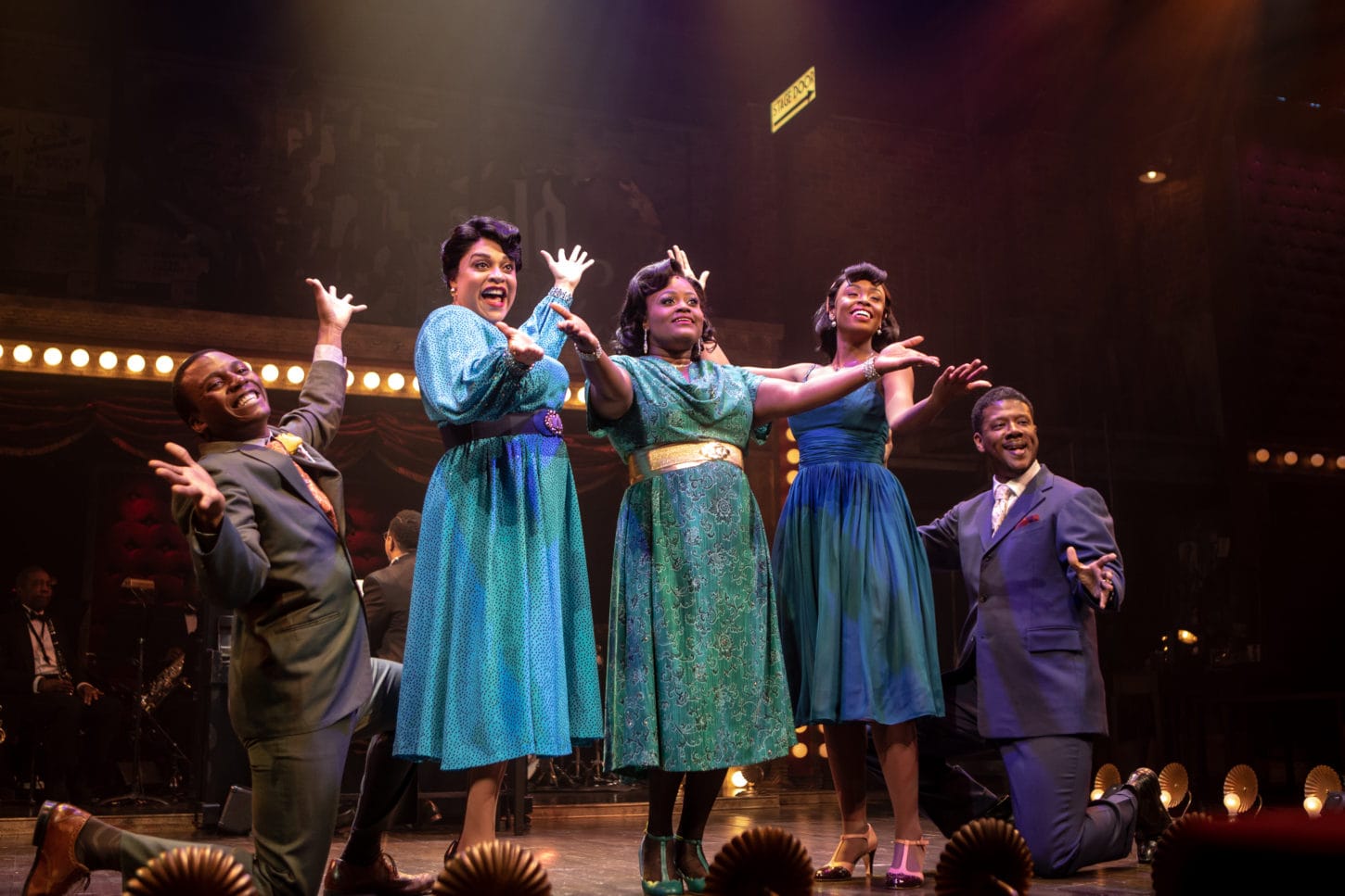 L-R: Solomon Parker III, Iyona Blake, Nova Y. Payton, Korinn Walfall, and Kevin McAllister in Ain't Misbehavin' at Signature Theatre. Photo by Christopher Mueller.