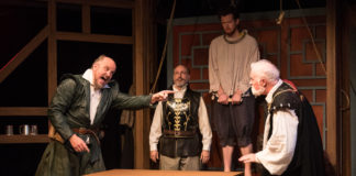 Keith Cassidy, David Dubov, Nicholas Temple, and Gary Sullivan in Equivocation at Silver Spring Stage. Photo: Harvey Levine.