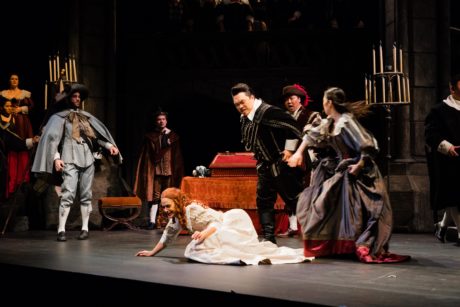 Maeve Höglund as Lucia and the cast of Maryland Lyric Opera's production of Lucia di Lammermoor. Photo courtesy of Maryland Lyric Opera.