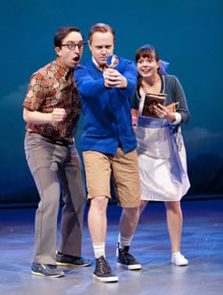 James Gardiner, Stephen Gregory Smith, and Margo Seibert in 'The Boy Detective Faills' at Signature Theatre (2011). Photo by Scott Suchman.