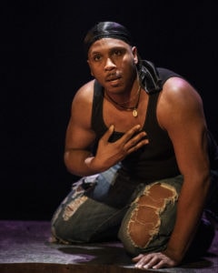 Clayton Pelham, Jr. in 'The Brothers Size' at 1st Stage. Photo by Teresa Castracane.