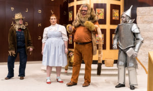 Colleen Williams (Scarecrow), Elizabeth Weiss (Dorothy), Hugo Fine (Toto), Michael Chernoff (Lion) and Tom Baryski (Tin Man) in the Theatre@CBT production of The Wizard of Oz. Photo by Harvey Levine.