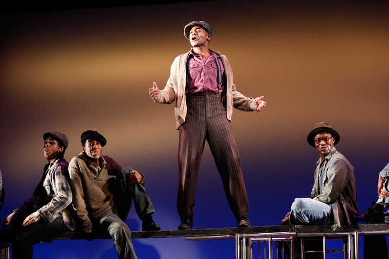 Derrick Cobey (left) and the cast of The Scottsboro Boys. Photo by Carol Rosegg.