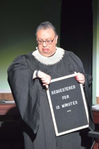 Lorraine Brooks as the Judge in '12 Incompetent Jurors.' Photo courtesy of Laurel Mill Playhouse. 