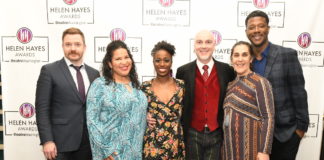 L-R: Will Garshore, Rayanne Gonzales, Felicia Curry, Rick Hammerly, Kathryn Chase Bryer, and Kevin McAllister presented the nominations for the 2019 Helen Hayes Awards. Photo by Clarissa Villondo / Karlin Villondo Photography.