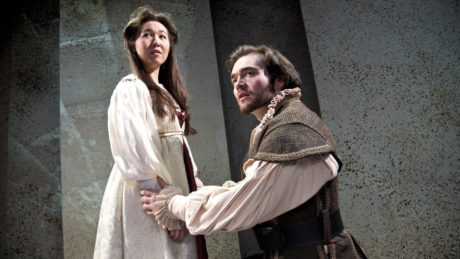 Morganne Chu as Ophelia and Connor Padilla as Hamlet in ‘Rosencrantz and Guildenstern Are Dead’ at Annapolis Shakespeare Company. Photo by Joshua McKerrow.