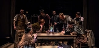 The ensemble of 'Oil' by Ella Hickson at Olney Theatre Center. Photo by Teresa Castracane Photography.