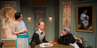 Teresa Spencer, John Stange and Lorraine Magee in Noel Coward's "Fallen Angels" at NextStop Theatre Company. Photo by Lock and Company.