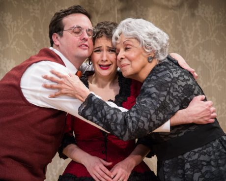 Jamie Smithson as George, Kelly Karcher as Hedda, and Jewell Robinson as Aunt Julia in Washington Stage Guild's 'Resolving Hedda.' Photo by C. Stanley Photography.