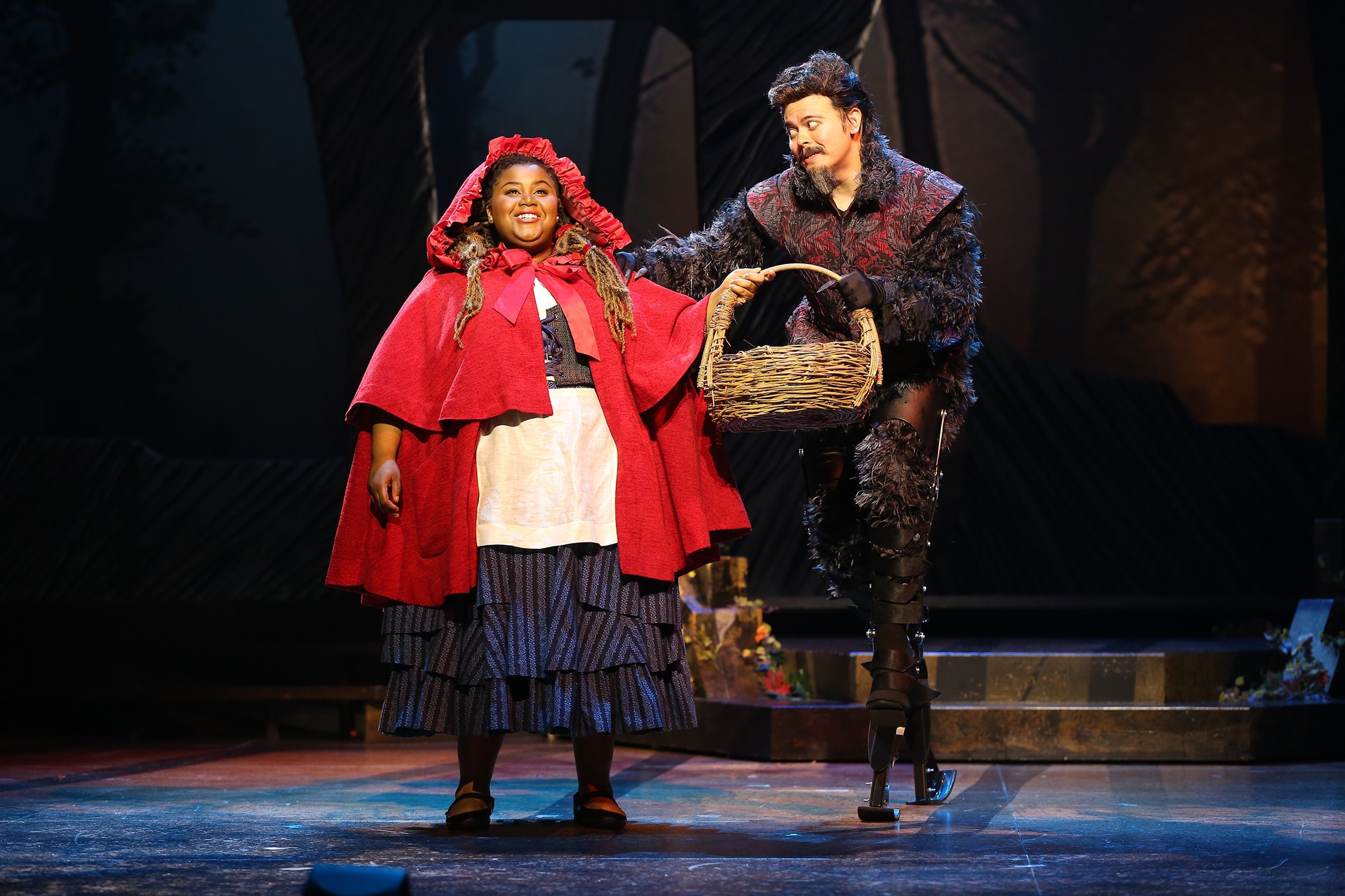 Jade Jones as Little Red Ridinghood and Christopher Mueller as First Wolf in 'Into the Woods.' Photo by Carol Rosegg. 