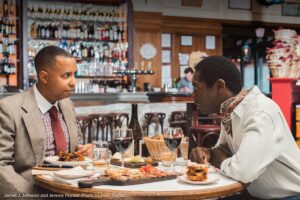 James J. Johnson as Richard Wright and Jeremy Hunter as James Baldwin in 'Les Deux Noirs.' Photo by Iwan Bagus.