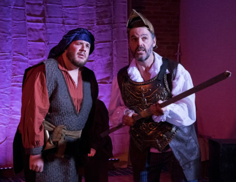 Brendan Michael as Sancho Panza and Patrick Gerard Lynch as Don Quixote in Compass Rose Theater's production of 'Man of La Mancha.' Photo by Stan Barouh.