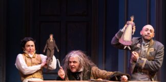 Alyssa Wilmoth Keegan, Vincent Randazzo and Anthony Michael Lopez in Shakespeare Theater Company's production of 'Vanity Fair.' Photo by Scott Suchman.