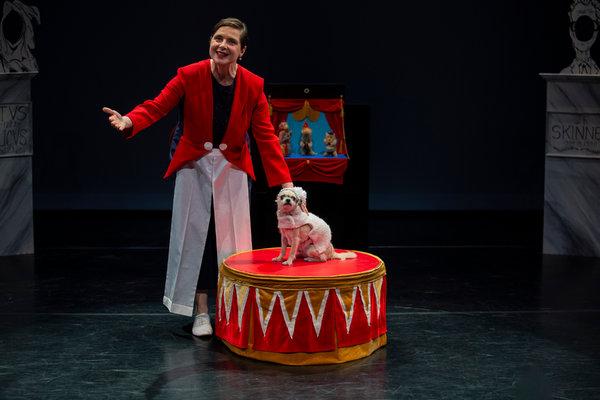Isabella Rossellini and Pan (in a performance at the Baryshnikov Arts Center, 2018). Photo by Maria Baranova.