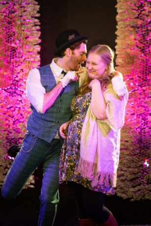 Jared H. Graham as Touchstone and Mackenzie Larsen as Audrey in Brave Spirits Theatre's production of 'As You Like It.' Photo by Claire Kimball.