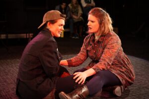 Farrell Parker as Rosalind and Rebecca Speas as Celia in Brave Spirits Theatre's production of 'As You Like It.' Photo by Claire Kimball.