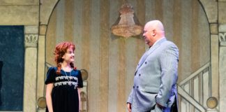 Kylee Hope Geraci (Annie) with Doug Marcks (Oliver Warbucks) in Reston Community Players' 'Annie.' Photo by Jennifer Heffner Photography.