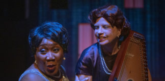 Roz White as Alberta 'Pearl' Johnson and Susan Galbraith as Susannah Mullaly in 'Black Pearl Sings!' at the Alliance for New Music-Theatre. Photo by Thom Goertel.