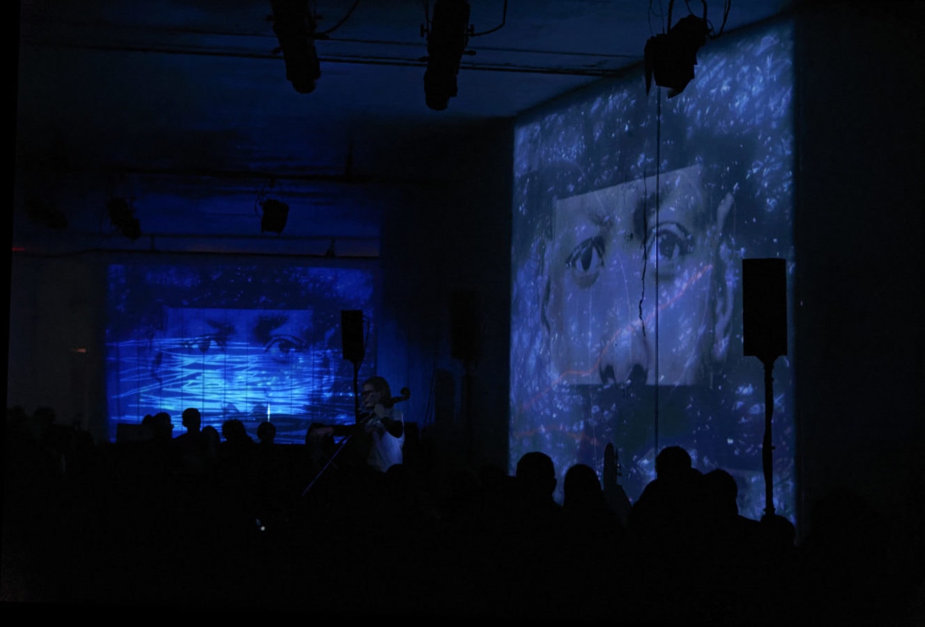  Amanda Gookin's Forward Music Project at the Direct Current Festival on March 29. Photo by Anu Dev. Projections by S. Katy Tucker.