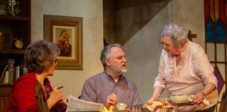 Mary Jo Morgan as Mary, Michael Fisher as Father Murphy and Patricia Spencer Smith as Margaret in 'The Savannah Disputation' at the Little Theatre of Alexandria. Photo by Kyle Reardon.