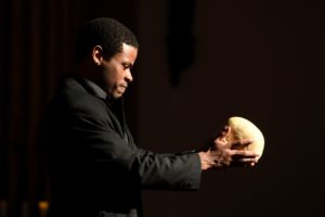 Terrance Fleming as Hamlet. Photo courtesy of Baltimore Shakespeare Factory.