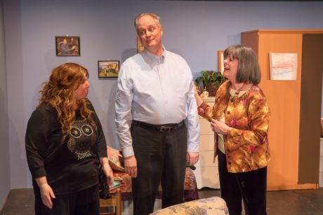 L- R: Colleen (Renee Rabben), Derek (Tom Epps), and Marilyn (Susan Garvey), in Vienna Theatre Company's production of 'Ripcord.' Photo by John Sharrard.