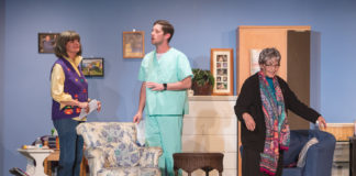 L-R: Marilyn (Susan Garvey), Scotty (Matthew Patterson) and Abby (Adriana Hardy) in Vienna Theatre Company's production of 'Ripcord.' Photo by John Sharrard.